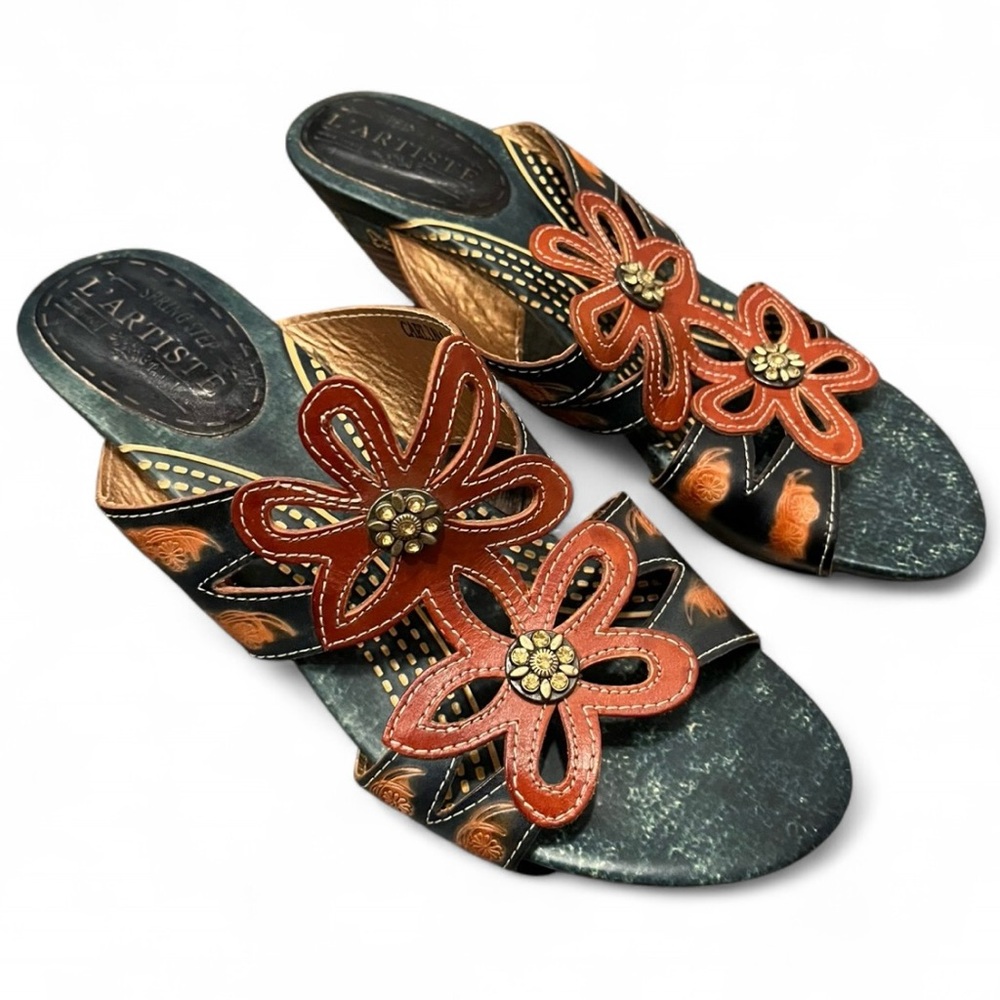 L'ATISTE Floral Leather Heels Size 41 Fairy Butterfly Wedge